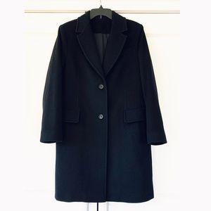 FLEURETTE Coat Notch Collar 100% Wool Reed Overcoat Black Topper 2 Btn Size 14